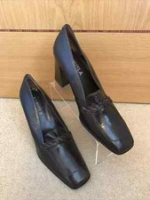 CARVELA Dark Brown Leather Square Toe 3.5" Block Heel Shoes Size UK 7 / EU 40