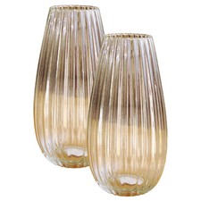 Tall Clear Recycled Glass Vase Ribbed Flower Arrangement Table Centrepiece Decor