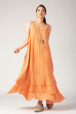 Grizas Womens Linen Dress Size M Orange Layered Lagenlook Travel Holiday