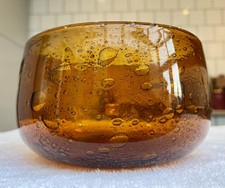 ERIK HOGLUND Boda  Swedish Amber Bubble Art Glass Decoarative  Bowi Signed MCM 