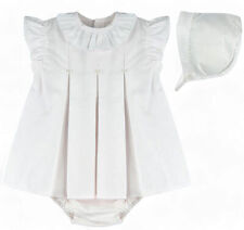 Baby Girl Dress Bonnet Pants Outfit Set Nappy Cover Spanish Baby Ferr White Pink