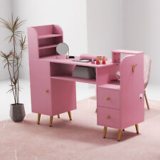 Pink Nail Desk Manicure Table Station w/ Dust Collector,Shelf,Drawer,Cabinet,USB