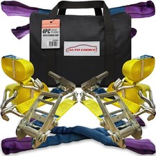 4x HI VIS - CAR TRAILER Over Tyre Tie Down Transporter Heavy Duty Ratchet Straps