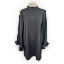 Sister Jane Dream Helena Flared 3D Flower Sleeve Mini Dress – Black – Size M