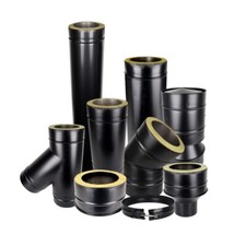 Black Twin Wall Flue Pipe Insulated Chimney Wood Burning and Multifuel Stoves