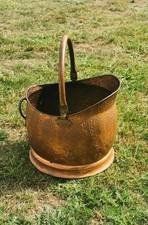 Antique Victorian Brass Coal Scuttle – 1850s Hand‑Hammered – Original Patina