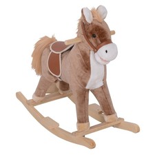 HOMCOM Kids Rocking Horse Wooden Plush Age 3+ Children Ride On Toy Rocker Baby