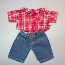 Build A Bear Red Plaid Button Shirt & Denim Jeans Outfit