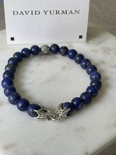 David Yurman Men 925 Silver 8mm Lapis Lazuli W WaweSpiritual Beads Bracelet 8.5"