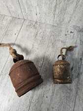 2 Primitive Hand Made Metal COW Bells Dutch Swiss Cattle Farm Vintage