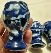 Blue White Ceramic Egg Cups Set 4 very good condition 6.5cm Tall 3.5cm Wide