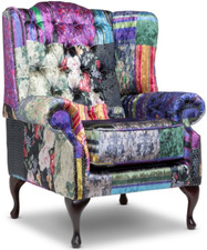 FAST DELIVERY Chesterfield Highback Chair Patchwork Blue Velvet