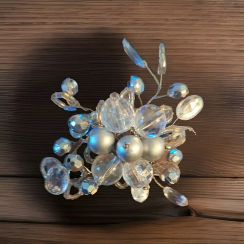 Silver crystal floral beaded - silver,