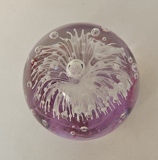 large glass paperweight with controlled bubbles - pink & purple