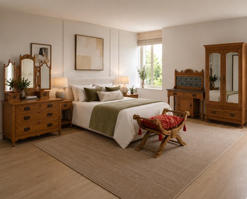 Satinwood pine bedroom suite - pine,