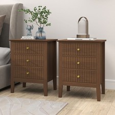 Pair of 3 Drawer Bedside Table - Hales Dark Wood Range
