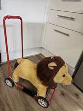 Vintage Retro Lion on wheels toy push along baby walker +Talking Pull String 