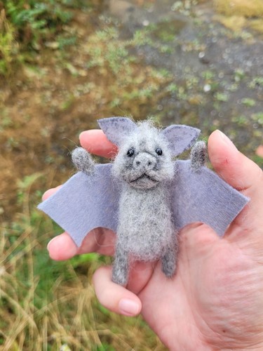 Hand felted wool bat figurine - wool,