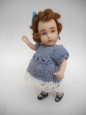 Antique bru all bisque miniature doll  reproduction mohair wig 3 inches high