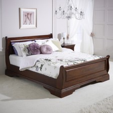 French Solid Hardwood 6ft Super King Size Mahogany Stained Sleigh Bed - HW06