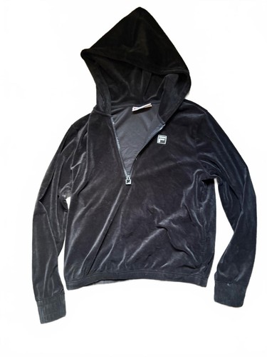 Y2k fila black velour - black, hoodie
