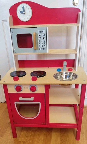 Wooden toy kitchen - toy, red