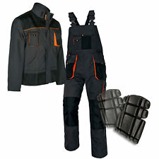 Heavy Duty WORK TROUSERS Bib & Brace + KNEE PADS + JACKET - Overalls Dungarees