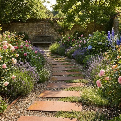 Pre rusted metal stepping - metal,