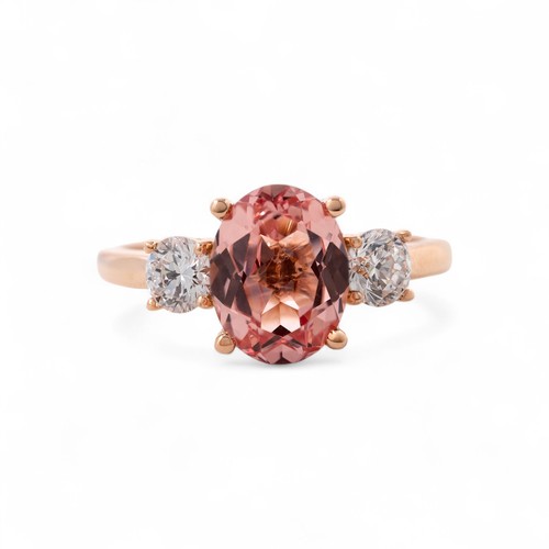 Three stone ring 9ct rose - stone, gold