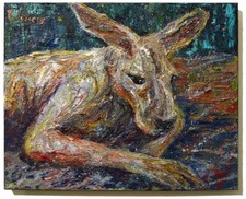 KANGAROO ORIGINAL OIL█PAINTING█VINTAGE█IMPRESSIONIST█ART SIGNED ABSTRACT ANIMAL