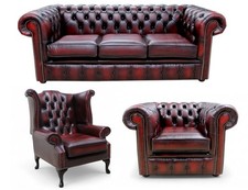 Chesterfield Sofa Suite Premium Oxblood Italian Genuine 100% Leather