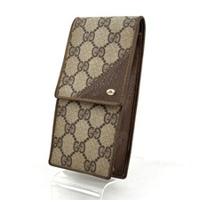 [RARE] Vintage Gucci Pencil Case Pouch PVC Leather GG Brown Authentic [Rank AB]