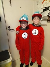 Thing 1 Thing 2  Costume Dr Seuss Cat In The Hat Adult Kids Jumpsuit