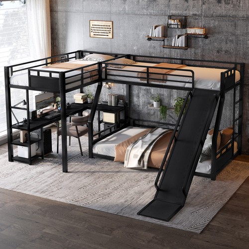 Shaped metal triple bunk - triple, bed