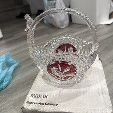 Hofbauer 24% Lead Crystal Glass Basket Birds Red Flash Etching Detail Germany