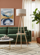 Natural Malmo Shelved Wood Tripod Floor Lamp by Next