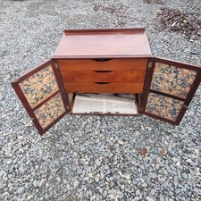 Antique Mahogany Linen Cupboard with Wallpaper-Lined Doors – Early 20th Century