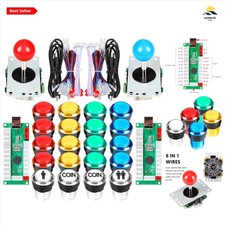 2 Player Arcade Stick DIY Kit USB Encoder with LED Buttons for PC and Raspber...