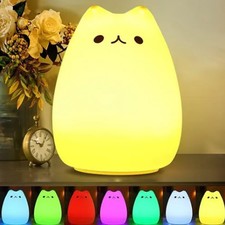 Cute Cat Night Light For Kids 7 Color LED Tap Nursery Night Light USB