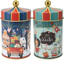 Set of 2 Christmas Storage Tins Cookie Sweet Cake Biscuit Xmas Novelty Gift Box