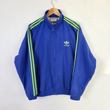 Vintage 90s Adidas Track Jacket Mens Medium Blue Full Zip Embroidered Logo Retro