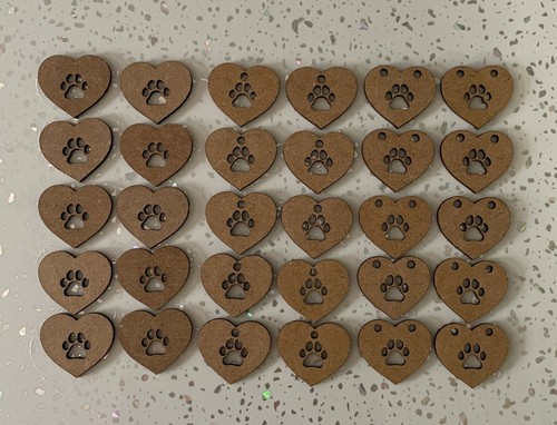 Wooden mdf hearts paw print - paw,
