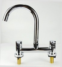 Swivel Dual Lever Bridge Kitchen Sink Deck Mixer Tap 1/4 Turn 2 Hole 18cm Centre