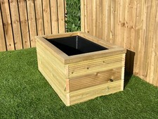 Raised Garden Pond Wooden Water Feature 90L 125L Solid Tub Liner With Top Cap