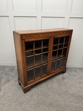 Antique Solid Oak Glazed Bookcase Lockable Adjustable Shelfs Display Cabinet