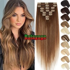 8 Pieces Clip In 100% Remy Indian Human Hair Extensions Weft Full Head 12-24Inch