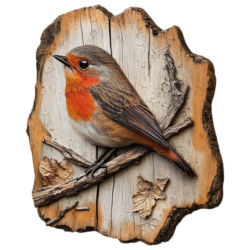 Hand carved wooden robin - hand,