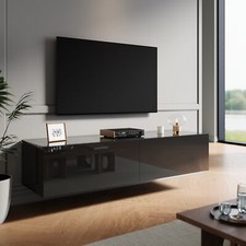 Black High Gloss Wall Floating TV Stand Unit Cabinet Storage Door 140/160/180cm