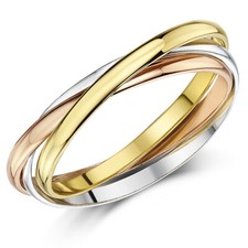 9ct Russian Wedding Ring Multi-Tone 3 Colour Yellow, White & Rose Gold Band 2mm