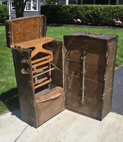 Vintage wardrobe steamer trunk - vintage,